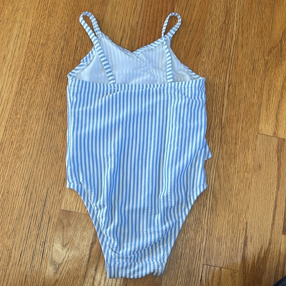 Old Navy girls striped ruffle swimsuit. Blue and white vertical stripe - Picture 5 of 8